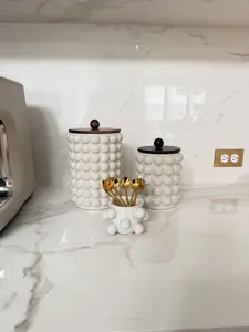 White Stoneware Spoon Holder With Balls