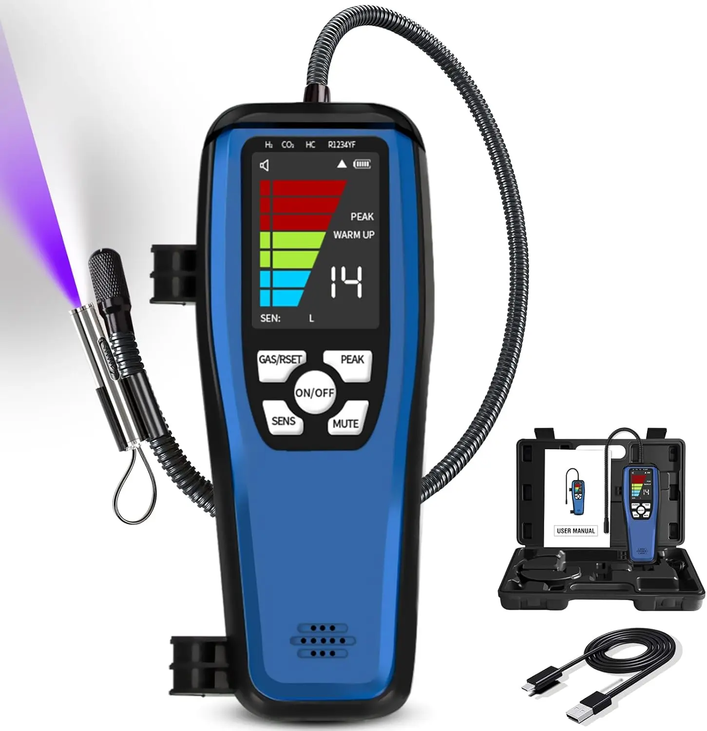 Refrigerant Leak Detector, Aprvtio ALD-200 3-in-1 Freon Leak Detector Tester A1 A2L A3 Refrigerants Compatible, Gas Leak Detector, Rechargeable, Multipule Alarm, Heated Diode Sensor for HVAC R32 R454B R410A R134A R290