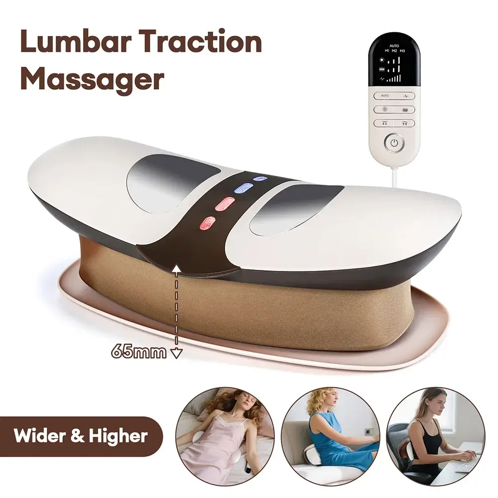 4-in-1 Wireless Lumbar Massager, Portable Rechargeable Back Massage Device with Adjustable Heat, Air Compression, Gentle Pulse, Vibration for Office Chair, Home Use (Indoor Recreation Equipment)