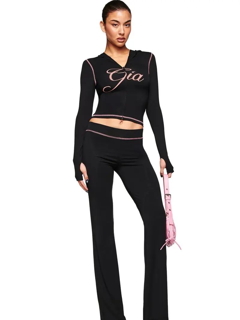 I.AM.GIA Blare Tracksuit Set - Soft Fabric, Wide Elastic Waistband, Water-Based Logo, Pink Stitching, Pull-On Construction