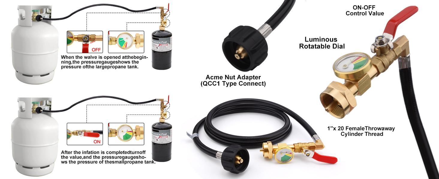 3FT Propane Refill Adapter Hose for 1 lb. Tanks - Refillable Propane Cylinder, Compatible with 1 lb. Propane Tank and 1 lb Throwaway Disposable Cylinder Propane Bottle Connector