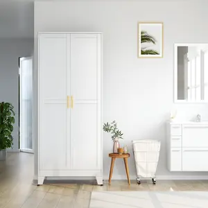 Metal Pantry Cabinet with 2 Doors and 5 Adjustable Shelves, 75" Kitchen Storage cabinets with Gold Handles, Versatile Storage for Laundry Room, Living Room, Bathroom, Dinning Room, Utility Room Apartment Furniture Organizer