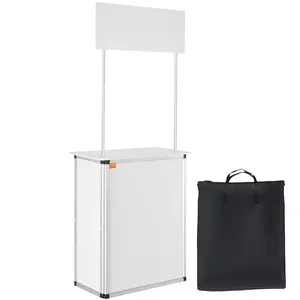 VEVOR Promotion Counter Table,  Portable Tradeshow Podium Table, 30.91" x 14.96" x 71.46", Display Exhibition Counter Stand Booth Fair with Wall, Pop Up Podium with Storage Rack/Carrying Bag