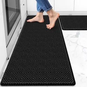 Kitchen Mat 2PCS Kitchen Rugs Cushioned Anti-Fatigue Rug Waterproof Standing Desk Mat Kitchen Mats for Floor Kitchen Rug Set for Kitchen, Sink, Office 17.3"×30"+17.3"×47" Black