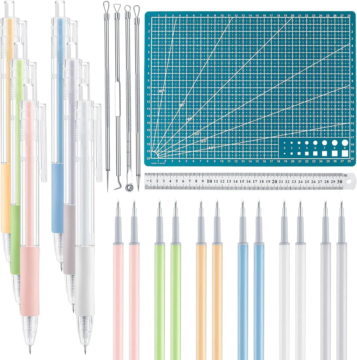 24 Pcs Art Cutting Tools Kit,Include 6 Carving Craft Paper Pen Cutting Tool with 12 Refills 4 Weeding Art Tool Double Sided Cutting Mat for DIY Project Art Hobby,Valentine's Day Gifts,Hand Tools Kits