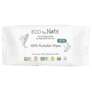 Naty 100% Flushable Wipes, Fragrance Free , 56 Wipes
