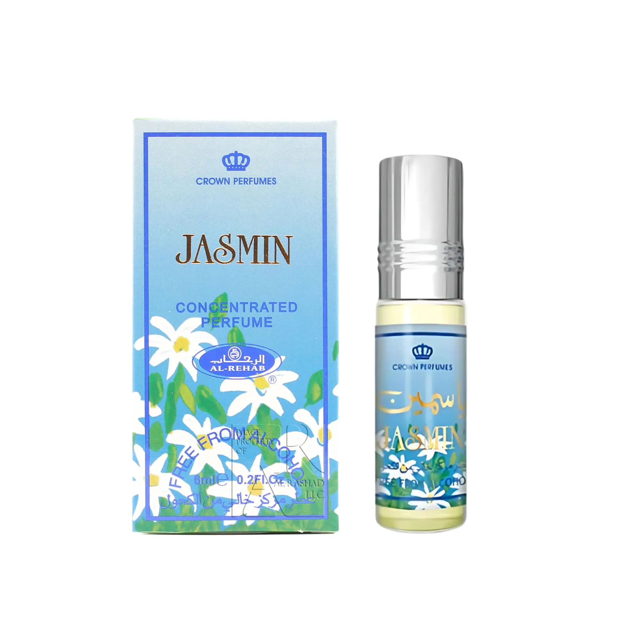 Al Rehab Jasmin Arabic Perfume Oil Roll-On, 0.2 fl oz Unisex Fragrance for Fresh Touch-Ups, Sweet Floral and Powdery Musk Scent, Fresh Touch-Ups For Busy Mornings, Roll-On For Easy Touch-Ups