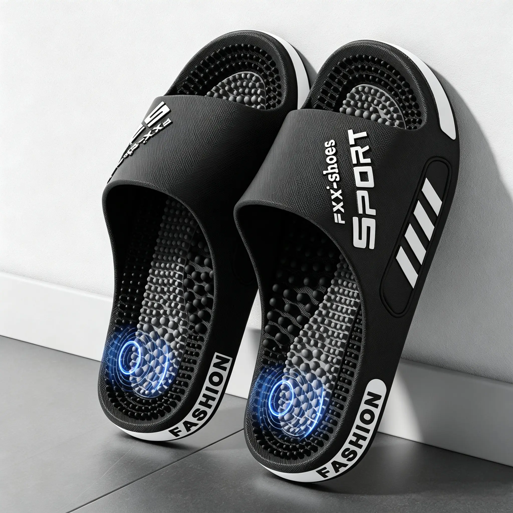 Men's Open-Toe Slide-On Acupressure Relief Shoes - 2026 New Summer EVA Thick Sole, Non-Slip, Ultra-Quiet, Plantar Fasciitis Support, Casual Black Indoor Home Trip Slippers