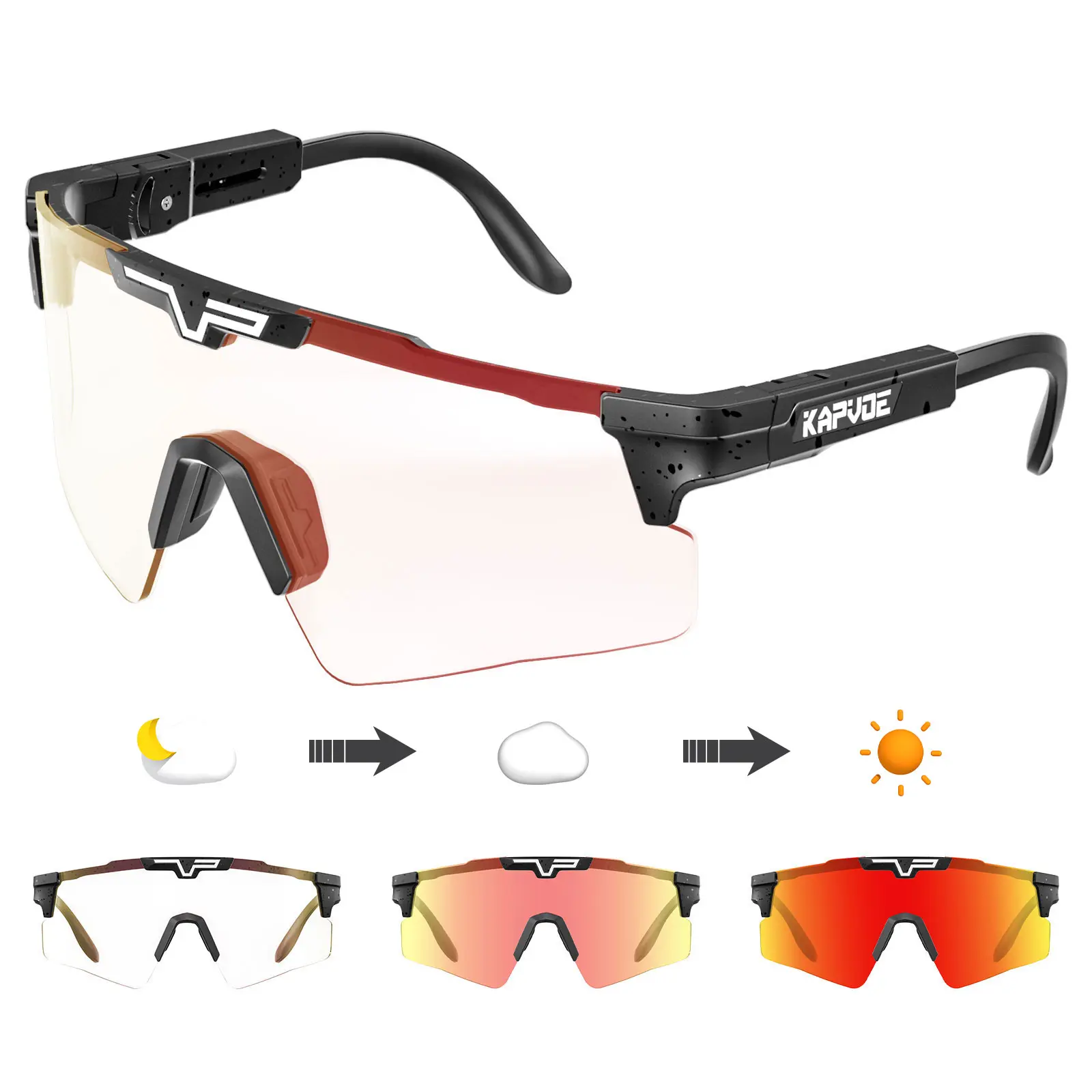 KAPVOE Photochromic Cycling Glasses Sports Sunglasses Mountain Bike Gasses Clear MTB Glasses Men Women Bicycle Riding Glasses