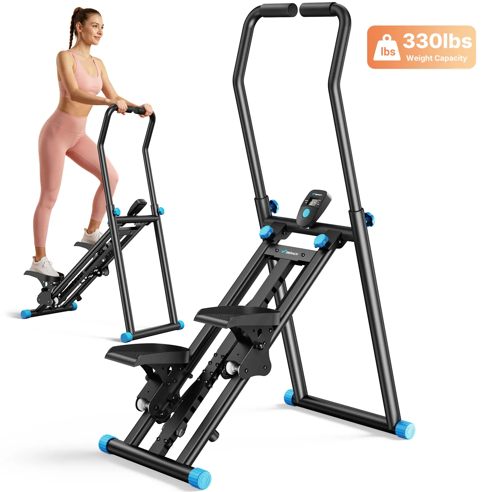 Merach Stair Stepper Vertical Cardio Climber, Full-Body Training with 330LBS Capacity Adjustable Pedals, Ergonomic Handlebar Smooth Quiet Operation, Home Gym Equipment BackToSchool