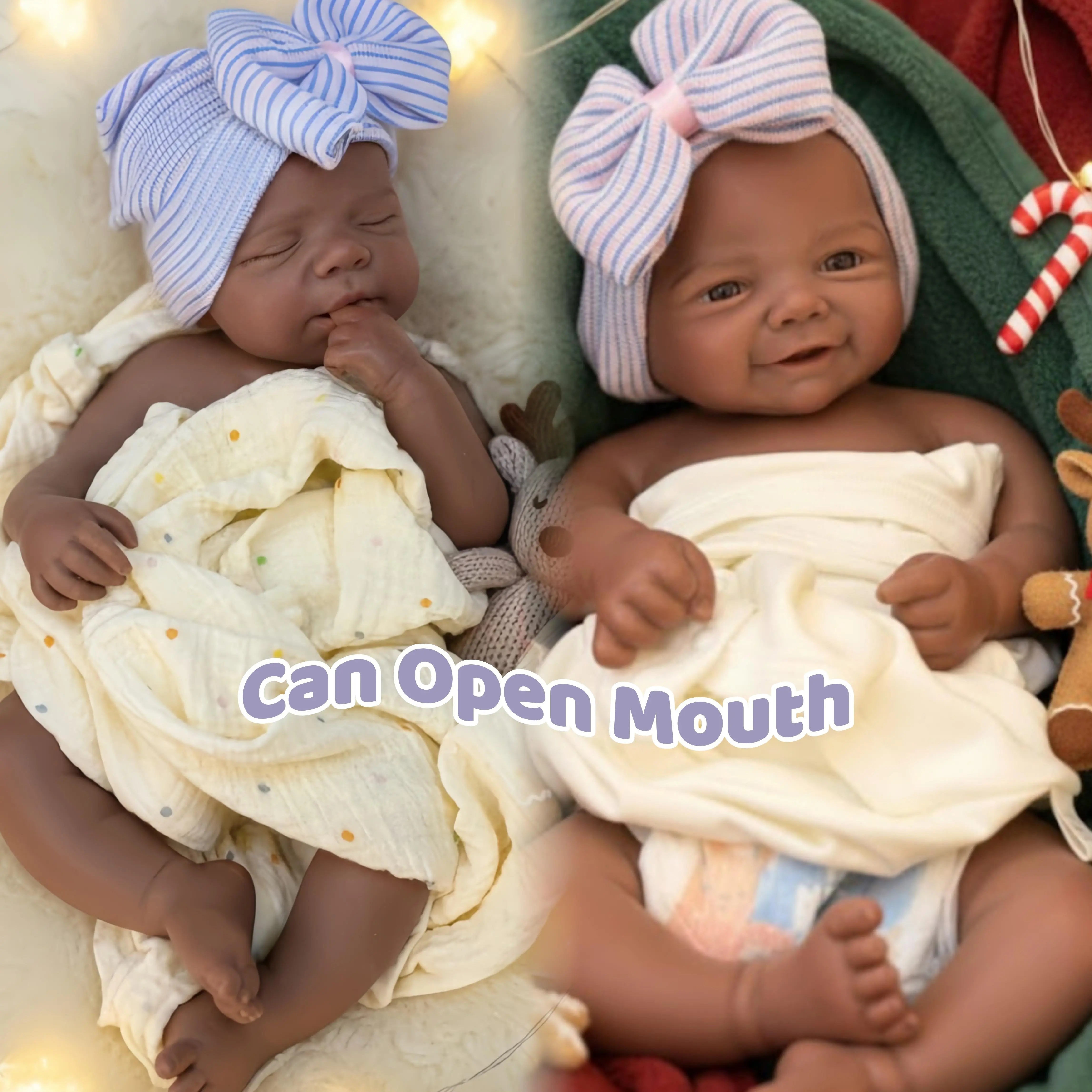 Otarddolls 42-45CM Open Mouth Dark Skin Lifelike Silicone Reborn Girl Dolls Handmade Painted Newborn Baby Girl Doll Perfect Gifts For Birthday