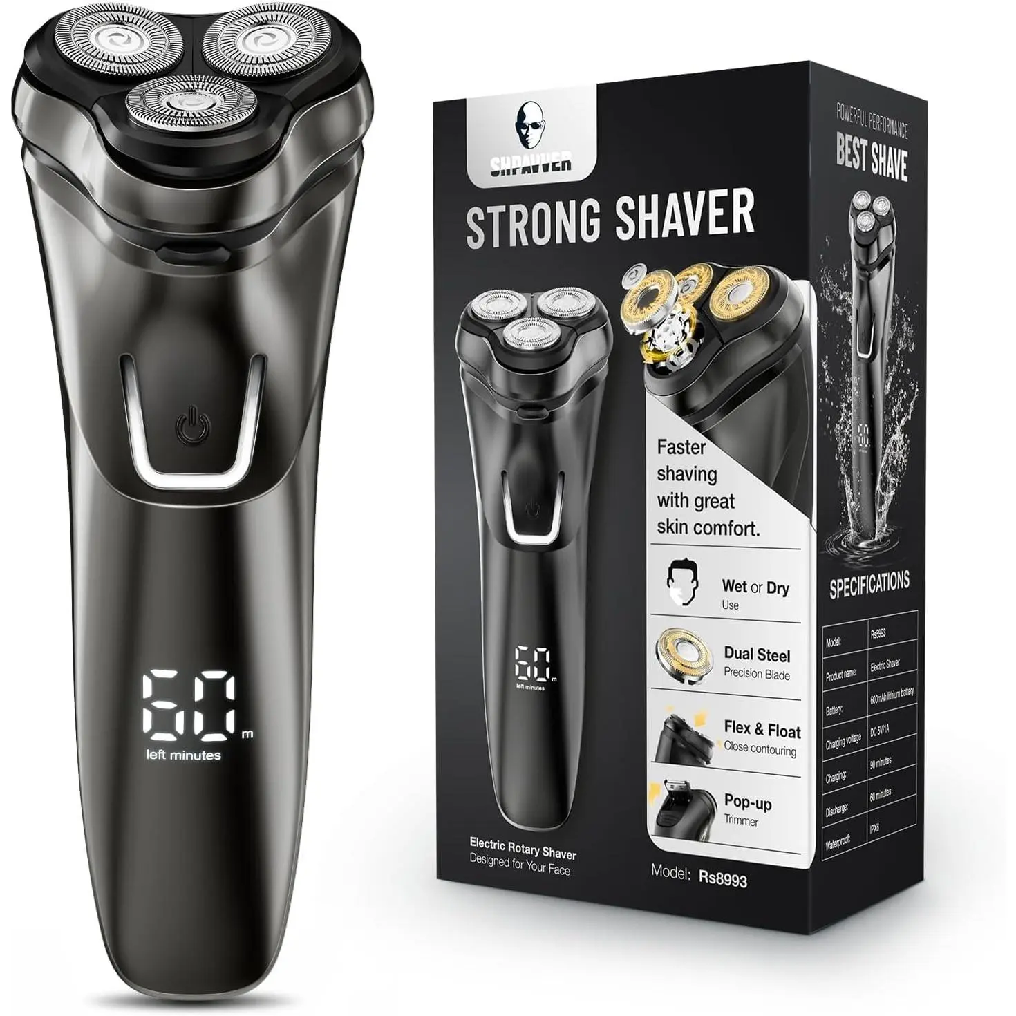 SHPAVVER Electric Shaver for Men, Rechargeable Wet Dry Shaver with Pop Up Trimmer, Waterproof Cordless Portable Razor - Comfort