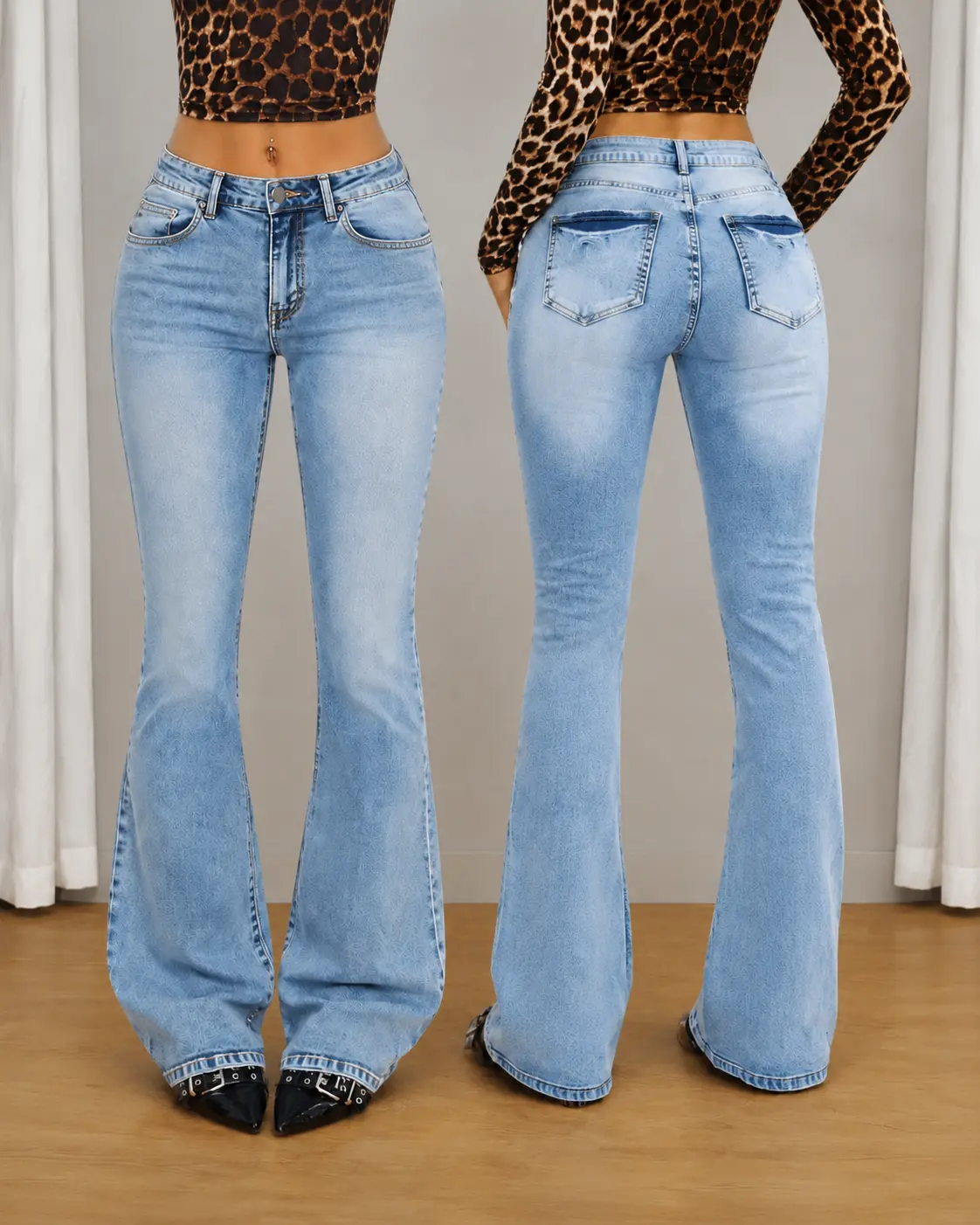 Boot Cut Jeans for Women Trendy Stretch Jeans Butt Lifting Tummy Control Denim Pants Sea Blue Womenswear Bottom
