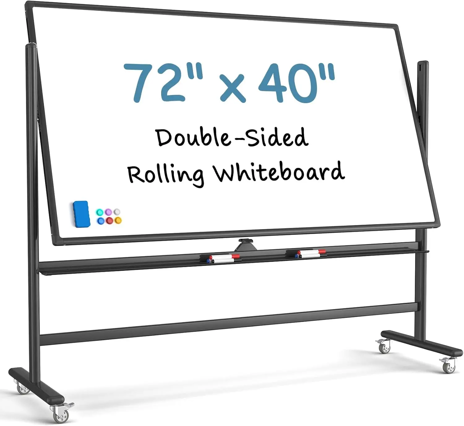 MaxGear Rolling Whiteboard with Stand, 72"x40" Dual-Sided Magnetic Dry Erase Board, Smooth Rolling 4 High-Quality Locking Casters, Reversible Easel with Aluminum Frame & ABS Corners, Extra Stability, Easy Assembly for Office or Classroom, 72" X 40"