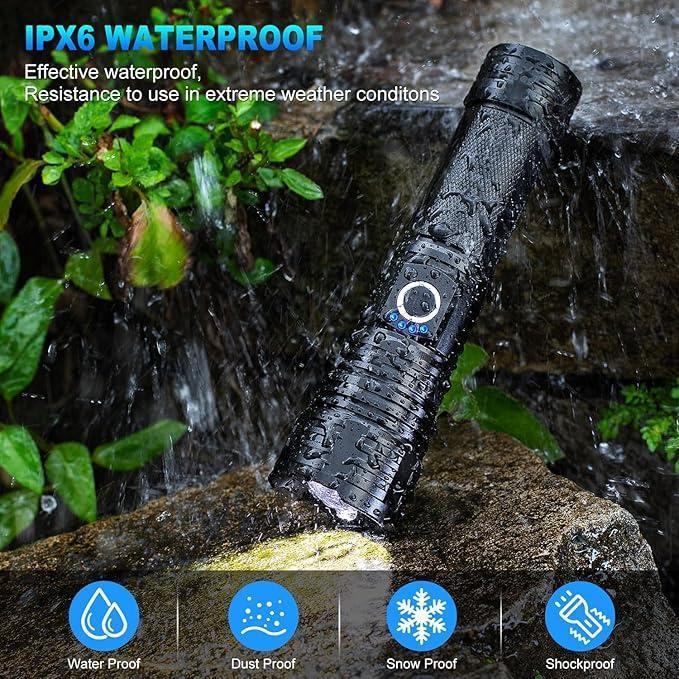 2 Pack High Lumen Rechargeable LED Flashlight with Five Lighting Modes, Powerful Handheld Emergency Flashlight, Suitable for Home Camping and Daily Emergencies,Waterproof Powerful Zoomable Flash Light,Gift for Dad and Bf