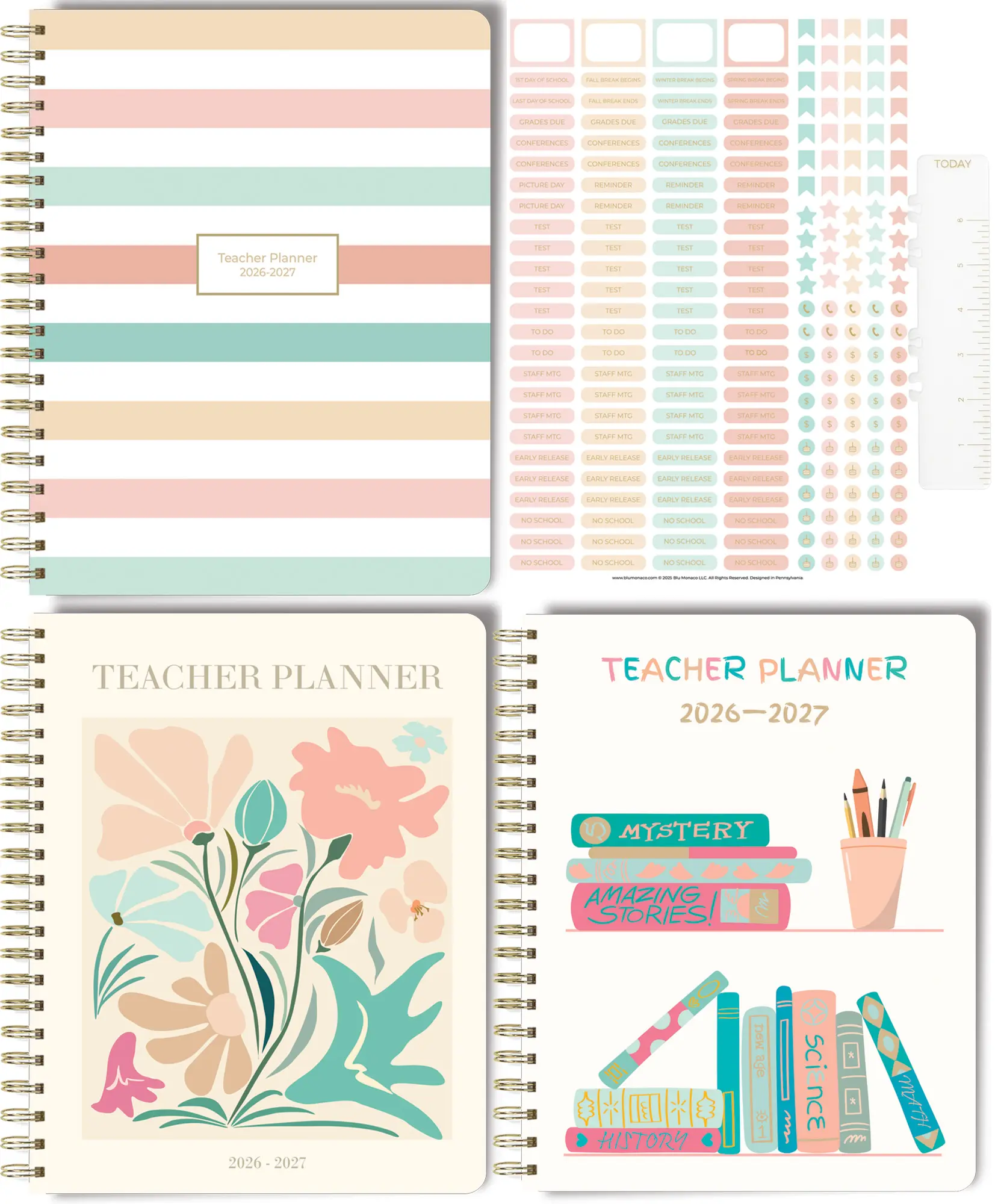 BLU MONACO 2026-2027 Academic Year Teacher Planner Organizer Notebook, 8.5in x 11in (July 2026-June 2027), 3 Cover Styles, Monthly + Weekly Planning, Stickers, 1 Pocket, Snap-In Bookmark, Notebook Planner
