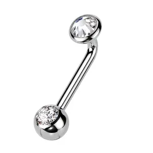 Internally Threaded CZ Crystal VCH Piercing L-Bend Barbell - ASTM F-136 Implant Grade Titanium