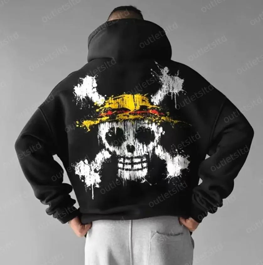 Oversized Unisex Anime #OnePieceee Print Hoodie, Straw Hat Pirates Graphic Top, Casual Streetwear Sweatshirt, Gift For Anime Fans, Trendy Best Gift SS