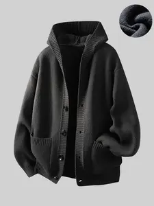 Men's Knit Sweater Hoodie – A thick and warm jacket featuring ribbed cuffs and a buttoned front; this versatile piece is a must-have in any man’s wardrobe. Perfect for outdoor hikes, jogging, gym workouts, or everyday casual wear. Makes a great gift for b