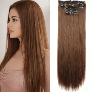 Clip In Hair Extensions 6Pcs Clip in hair extensions 24Inch Straight Hair Extensions for Women Heat Resistant Synthetic Hairpiece Daily Use