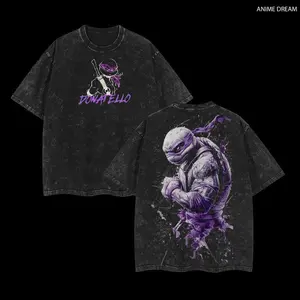 Donatello Edition Double-Printed Oversize Lightweight Acid-Washed Cotton Graphic Tee, TV Series-Inspired Streetwear Top for Men and Women