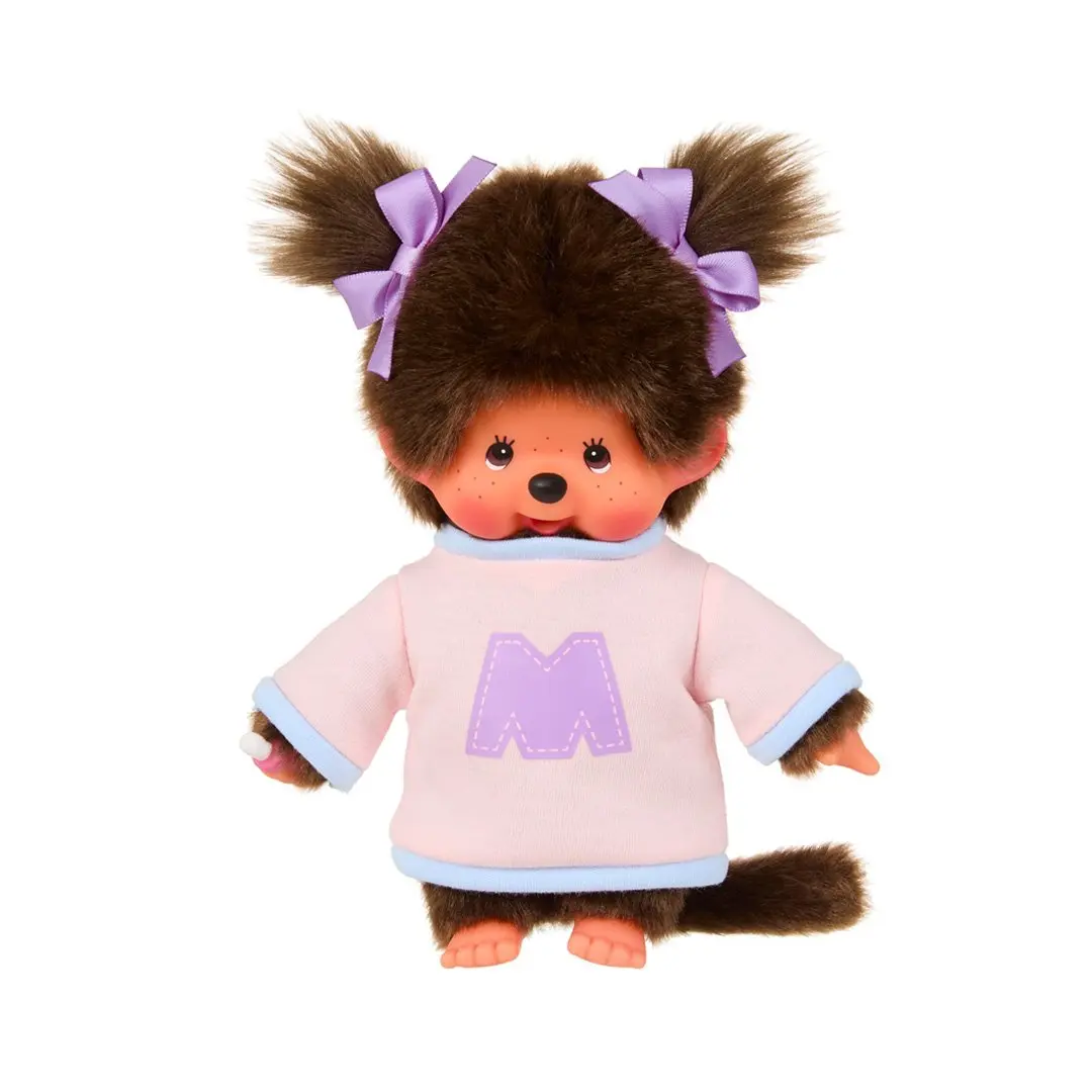 Monchhichi Girl Stuffed Toy - Bi-Colored Sweater Collectible Doll, Cute Cartoon Figure, Soft Cuddly Gift for Girls, Trendy Monchichis Item