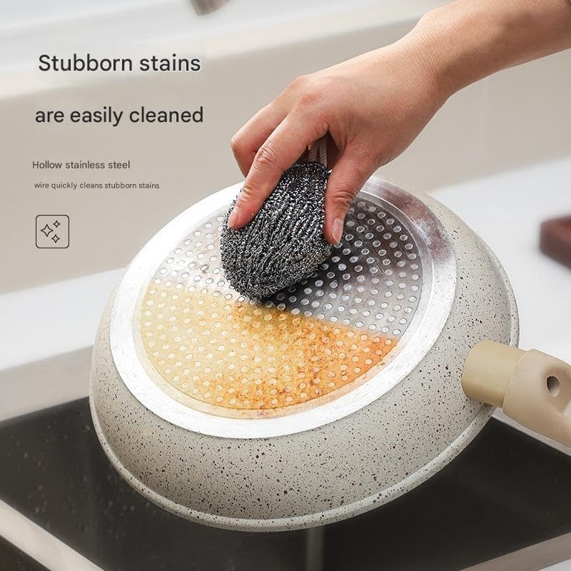 2Pcs Stainless Steel Scrubber,Wire Metal Scrubber with Lanyard | Dirty Cookware Cleaner, Steel Wire Balls for Cleaning Dishes (Silver)