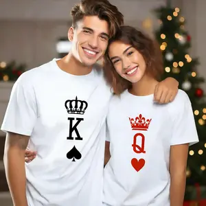 Graphic Tee 100% Cotton T-shirt |   2026 New Couple T-shirts |   Graphic Tee King Crown Spade Queen Crown Heart |   Suitable for Valentine's Day and Casual Attire |   Gifts for Men and women