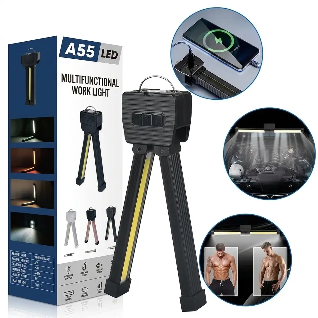 Portable Magnetic LED Gym Light - Compact Rechargeable Hanging Work Light, 180° Folding, 7-Gear Adjustable Brightness, USB Charging, Hanging Hook, Battery-Powered, Ideal for Bodybuilding, Survival Supplies, Compact Led Rechargeable Hanging Work Lights