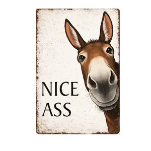 Nice Ass Vintage Tin Sign Funny Donkey Metal Wall Decor Rustic Humor Animal Poster Retro Farm Style Wall Art for Bathroom Bar Garage Home Man Cave 8x12 Inch Pre Drilled Holes
