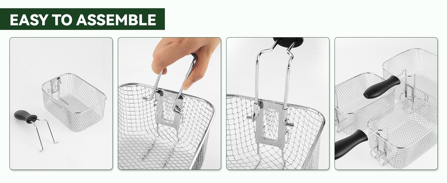 SUSTEAS Electric Deep Fryer with 3 Baskets 5.2 QT Oil Capacity Cool Touch Sides Dishwasher Safe Adjustable Temperature Control with Viewing Window for Home Use - Lid Design