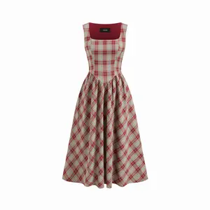 Cider Linen-blend Square Neck Ruffle Midi Dress