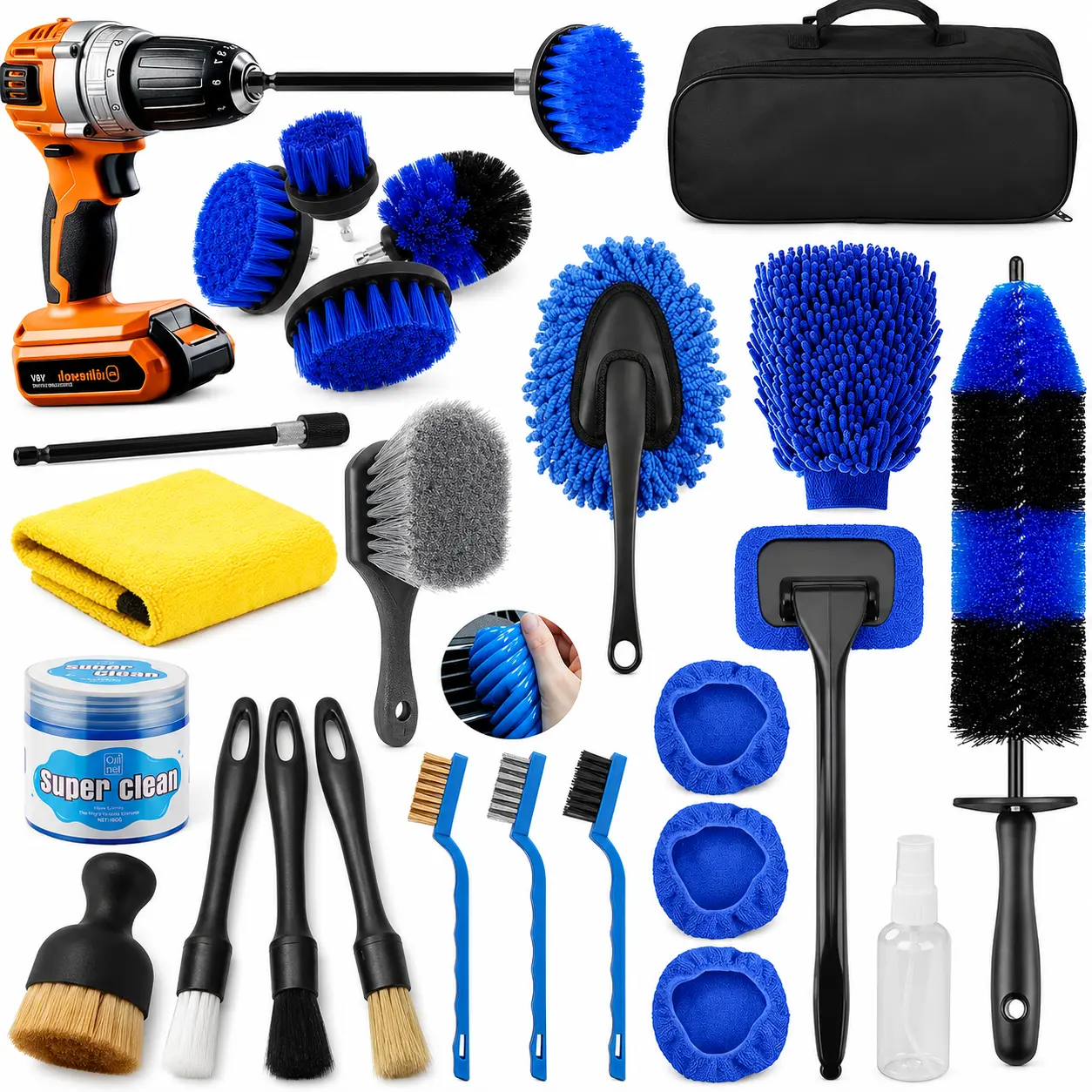 24pcs Car Detailing Brush Set, Car Detailing Kit, Car Detailing Brushes, Car Cleaning Kit, Car Windshield Cleaning Tool, Professional Car Care Kit - Car Wash Brush Kit for Interior Exterior Wheels
