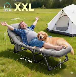 Adjustable Folding Chaise Lounge Chair - Double Layer Pad with Mattress Pillow for Patio Beach Camping