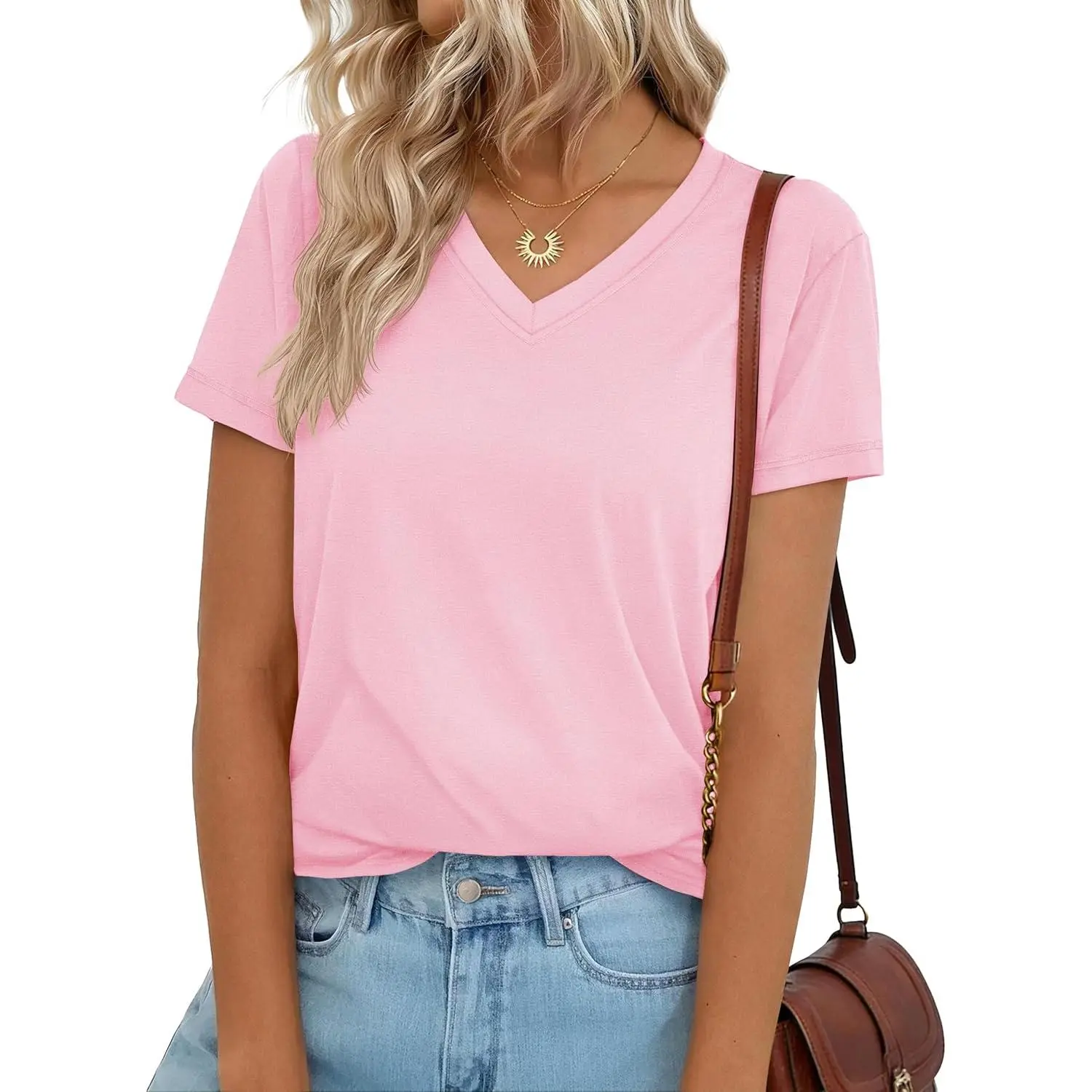 Cotrasen T Shirts for Women Soft Short Sleeve V Neck Basic Tees Cotton Blend Breathable UPF 50+ Tops for Summer Spring