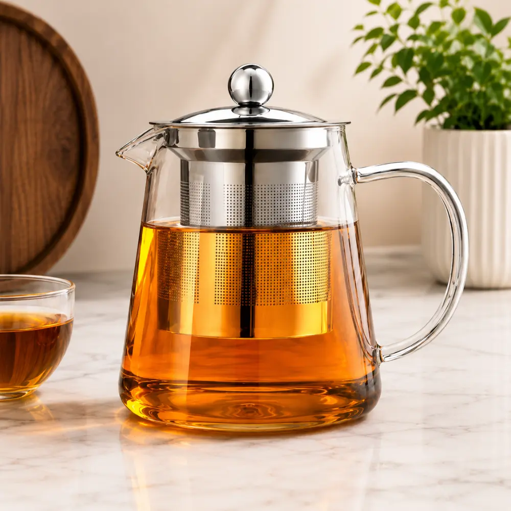 Glass Teapot with Removable Stainless Steel Infuser, Borosilicate Glass Tea Kettle for Loose Leaf Tea, Blooming Tea & Herbal Tea, Heat Resistant Tea Pot for Home & Office