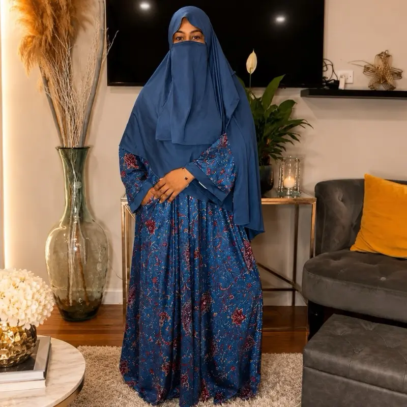 Women's Luxury Paisley Abaya 4-Piece Set - Raha Collection, Including Khimar, Half Niqab, and Belt