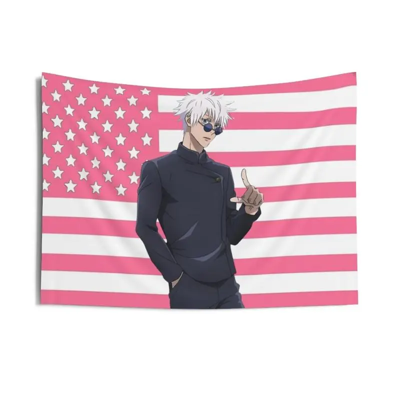 Gojo Satoru Jujutsu Kaisen Plaid Geometric Light Peach Linen Durable Tapestry Wall Hanging, 40x30in Anime Room Decor, Room Decor for Indoor-Outdoor Summer Home Use, Hand Washable