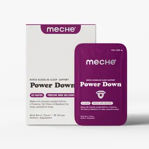 Meche Power Down Rapid Dissolve Sleep Strips (30ct) - Sugar-Free Sleep Supplement with Melatonin, L-Theanine, Tart Cherry & Saffron, 5X Faster Than Gummies, Precise Dose Delivery, No Grogginess