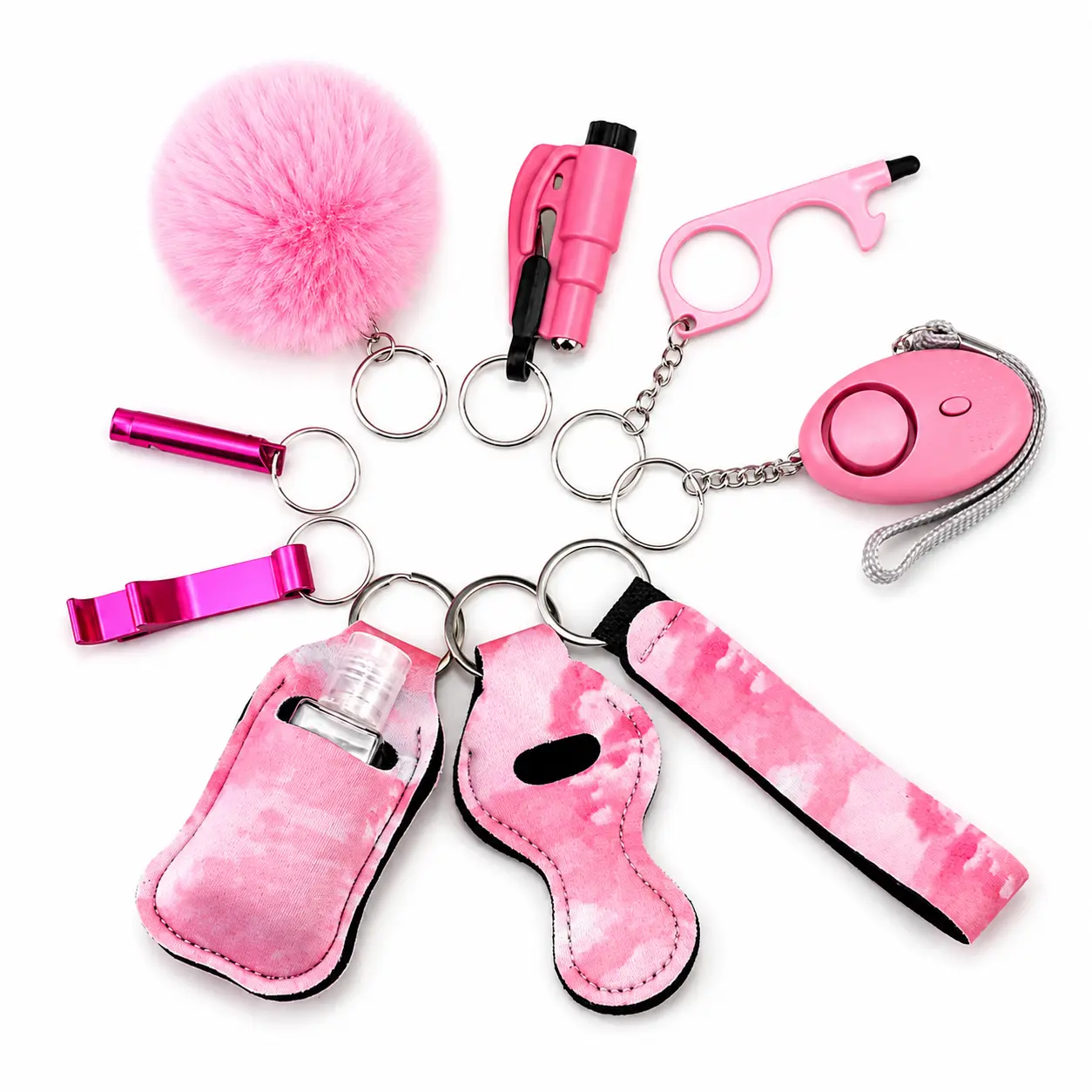 9-Piece Coordinated Wristlet Keychain Accessories for Women, Printed Key Ring Holder with Pom Pom Charm - Womens Gifts, Gift Keychain, Gift Sets For Women