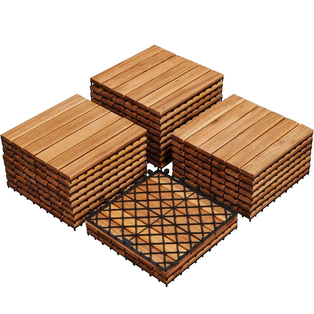 【27/54/108PCS】Yaheetech Acacia Wood Flooring Tiles - Waterproof Interlocking for Outdoor & Indoor/Patio/Garden/Deck, 12x12in - Durable & Natural Material