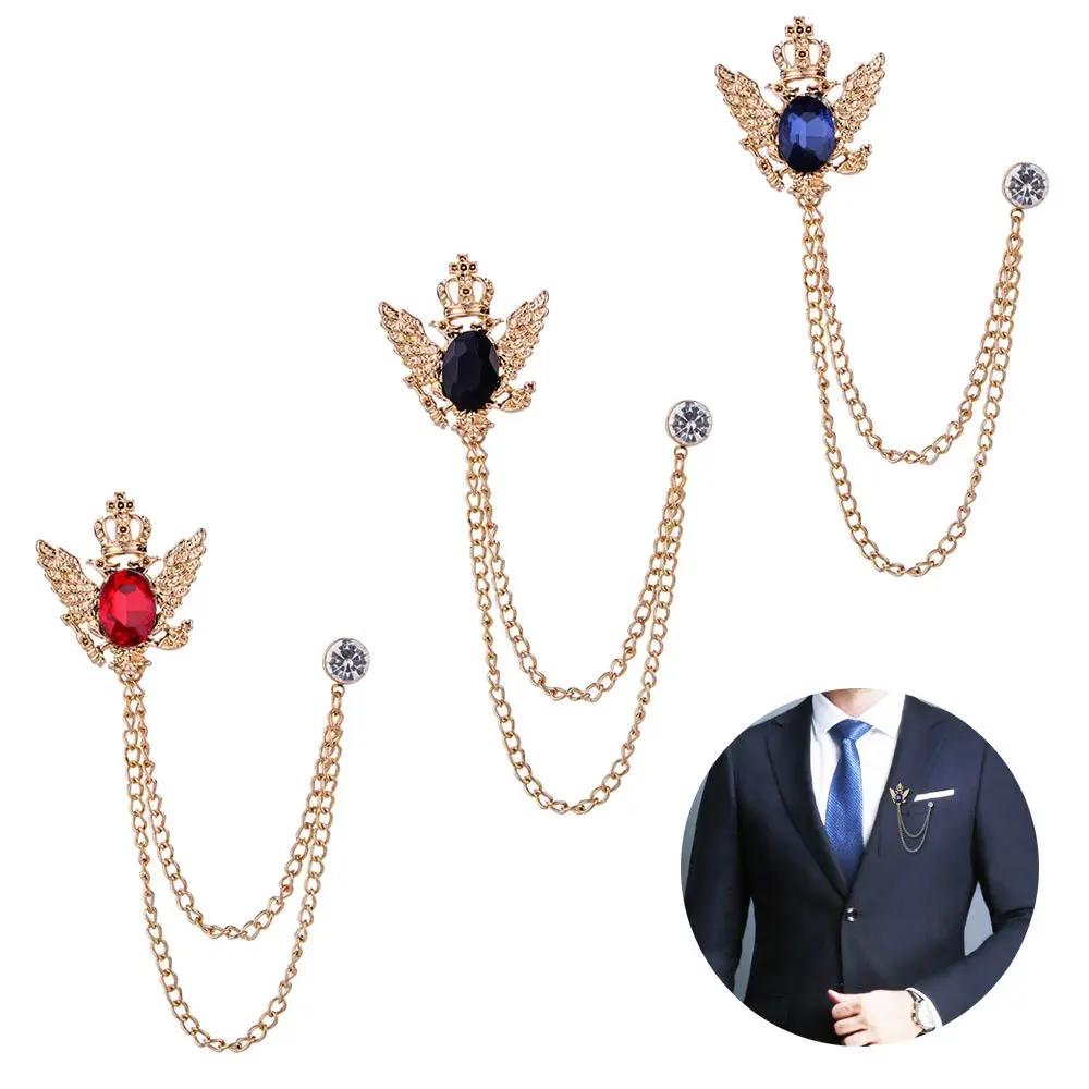 3pcs Men’s Metal Clip Brooches with Chains & Buckles, Gem Decorative Suit Pins for Shirt Lapels, Tie Knots, Christmas & Everyday Use, Gift for Family Members, Suitable for Women’s Tuxedos