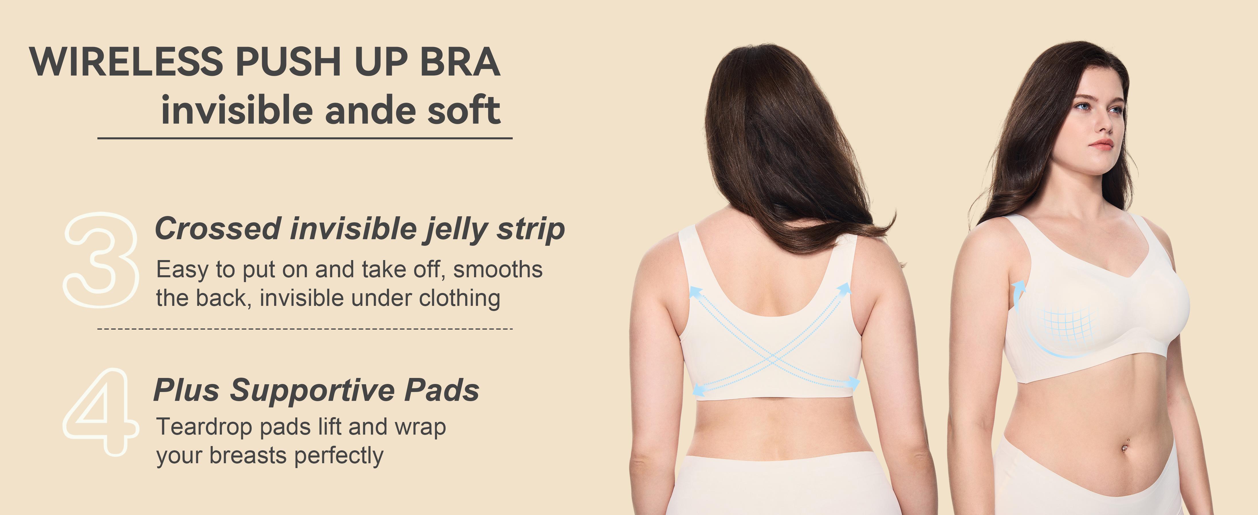 Soft Intention Women's Seamless Wireless Bra Full Coverage Push Up No Underwire Tshirt Comfortable Everyday Plus Size Friendly Jelly