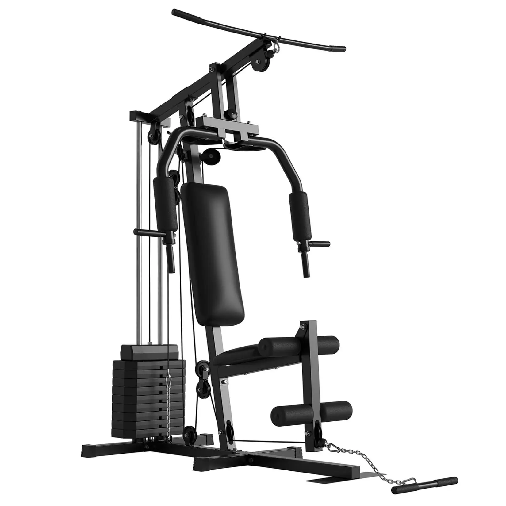 Compact Home Gym Machine - 100LB Weight Stack Full Body Workout Station with LAT Pulldown, Chest Press, Leg Extension, Minimal Footprint Multi-Exercises Strength Training Equipment with PU Cables, 7-Strand Steel Cables