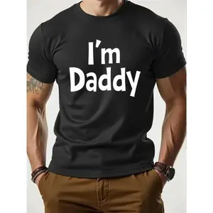 Men' I Am Dad T-Shirt - Bold White IM DADDY Print on Black, Soft Round Neck Short Sleeve Shirt, Machine Washable Funny Dad Outfit for Father' Day Gift, Family Matching Outfits & Casual Casual Attire