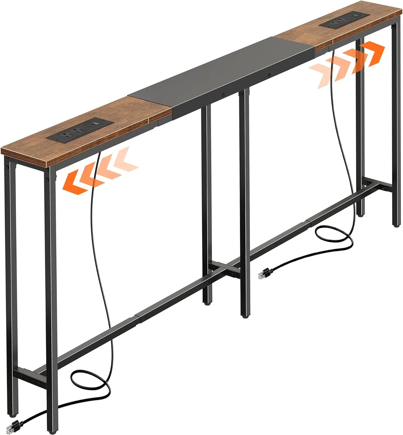 Huuger Narrow Adjustable Sofa Table - 63-86.6 in Length, 2 Power Outlets, USB-C Ports, Anti-Tip Kit, Behind-Couch Console Table for Hallway Entry