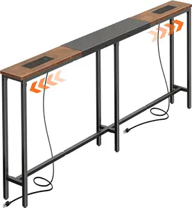 Huuger Narrow Sofa Table with 2 Power Outlets, 63-86.6 Inch Adjustable Length, Behind The Couch Table with USB-C Ports, Long Entryway Console Table, Anti-tip Kit, for Hallway Entry