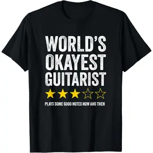 100% Cotton World's Okayest Guitar Player Funny Guitarist Musician Tee T-Shirt