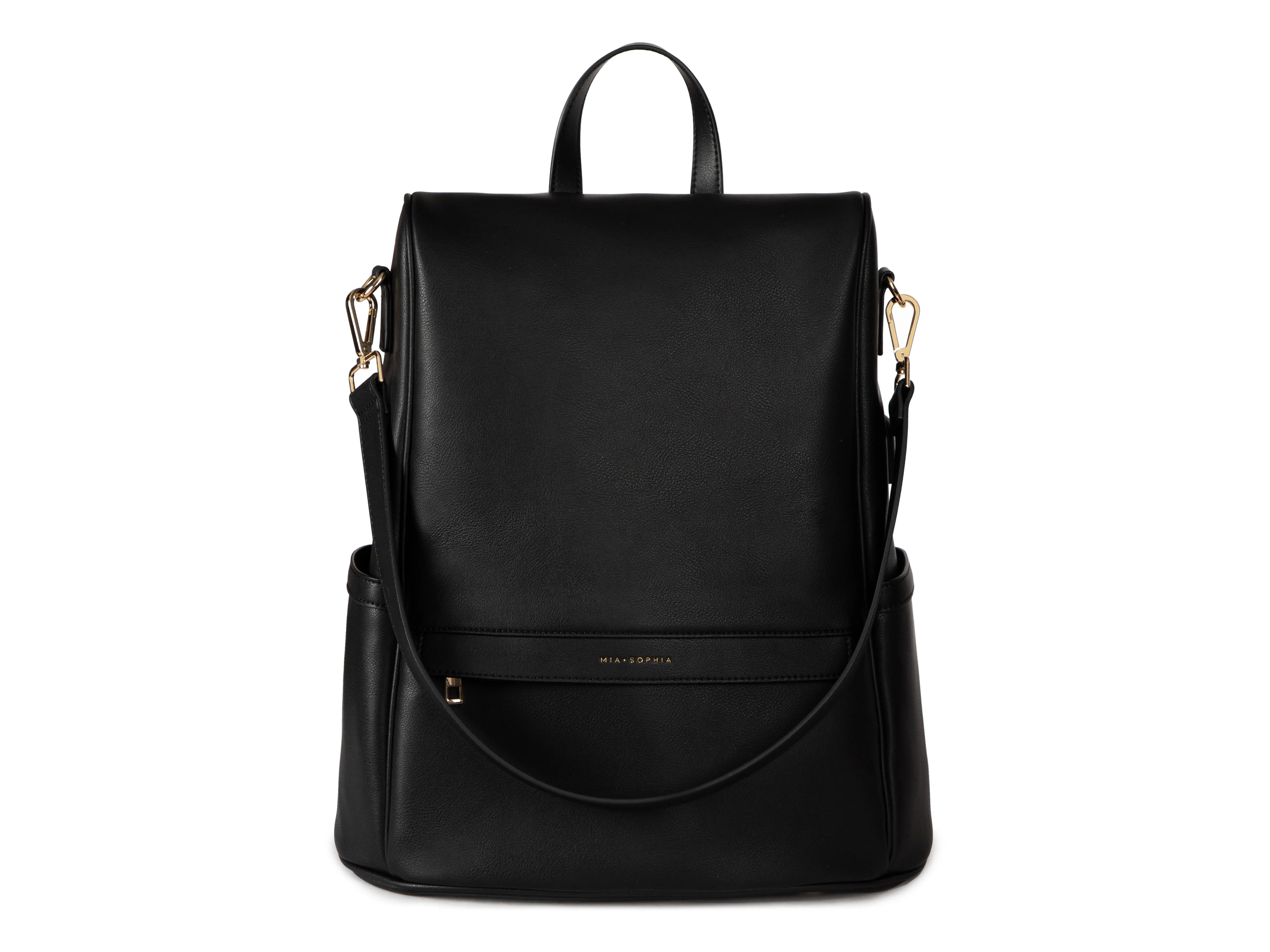 Mia Diaper Bag - Black Microfiber Leather Backpack with 13 Pockets & USB Charging Port