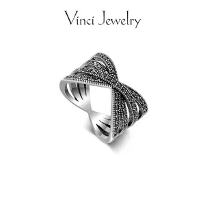 925 Black CZ Bow Knot Ring Beaded Chevron Design Ring, Exquisite Synthtic Obsidian Ring Jewelry for Women, Perfect Gift for Girls Daily Wear and Party, Birthday or Christmas Gift with Box